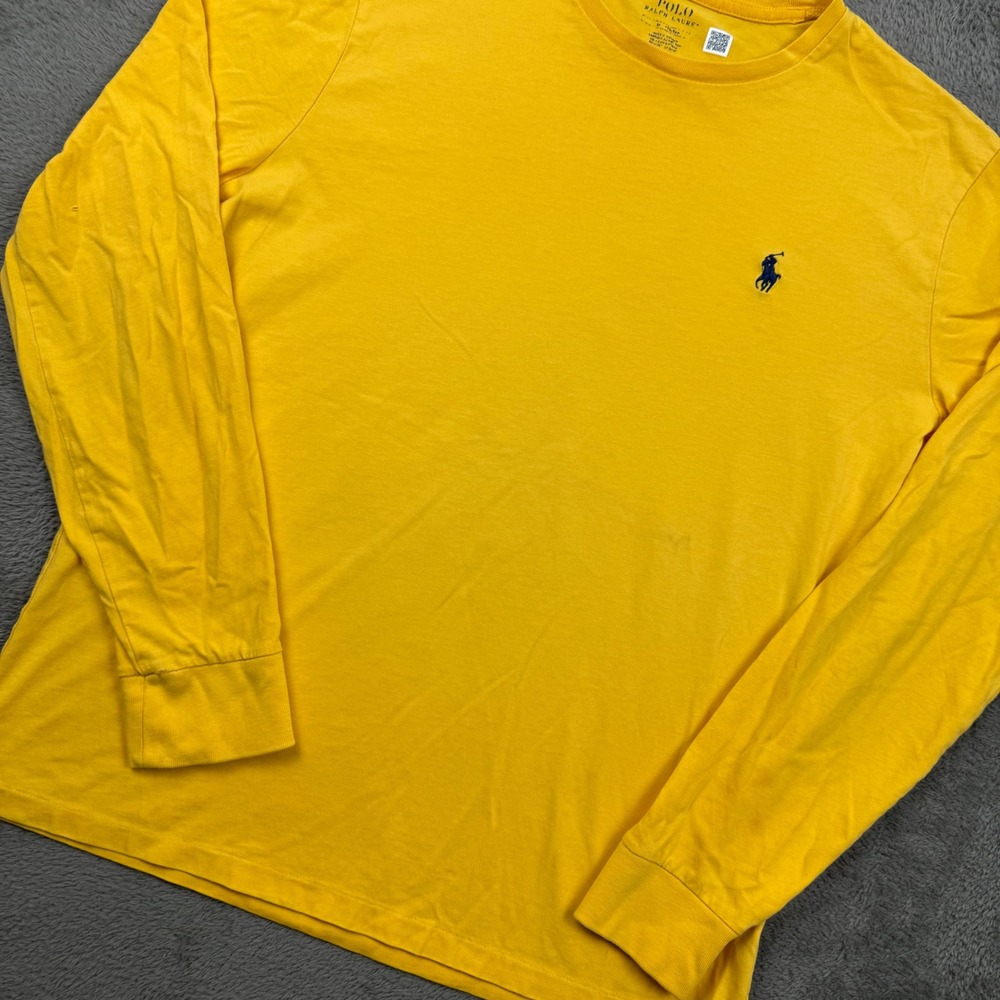 Polo Ralph Lauren T-Shirt Mens M Yellow Good Long Sleeve Embroidered Logo Cotton